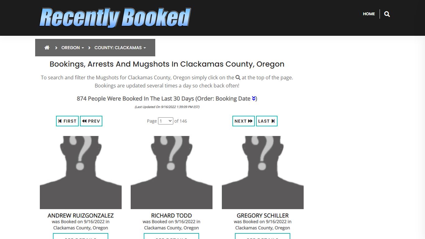 Bookings, Arrests and Mugshots in Clackamas County, Oregon