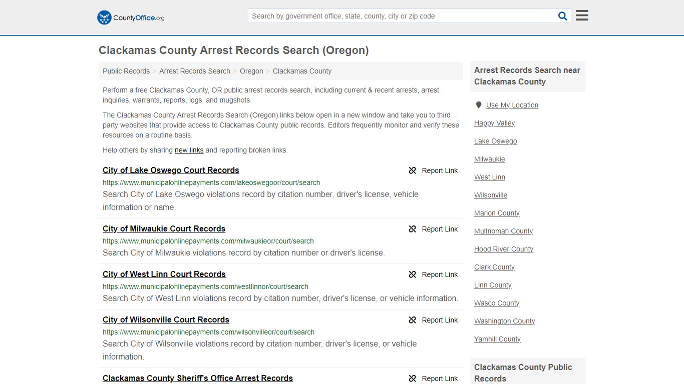 Clackamas County Arrest Records Search (Oregon) - County Office